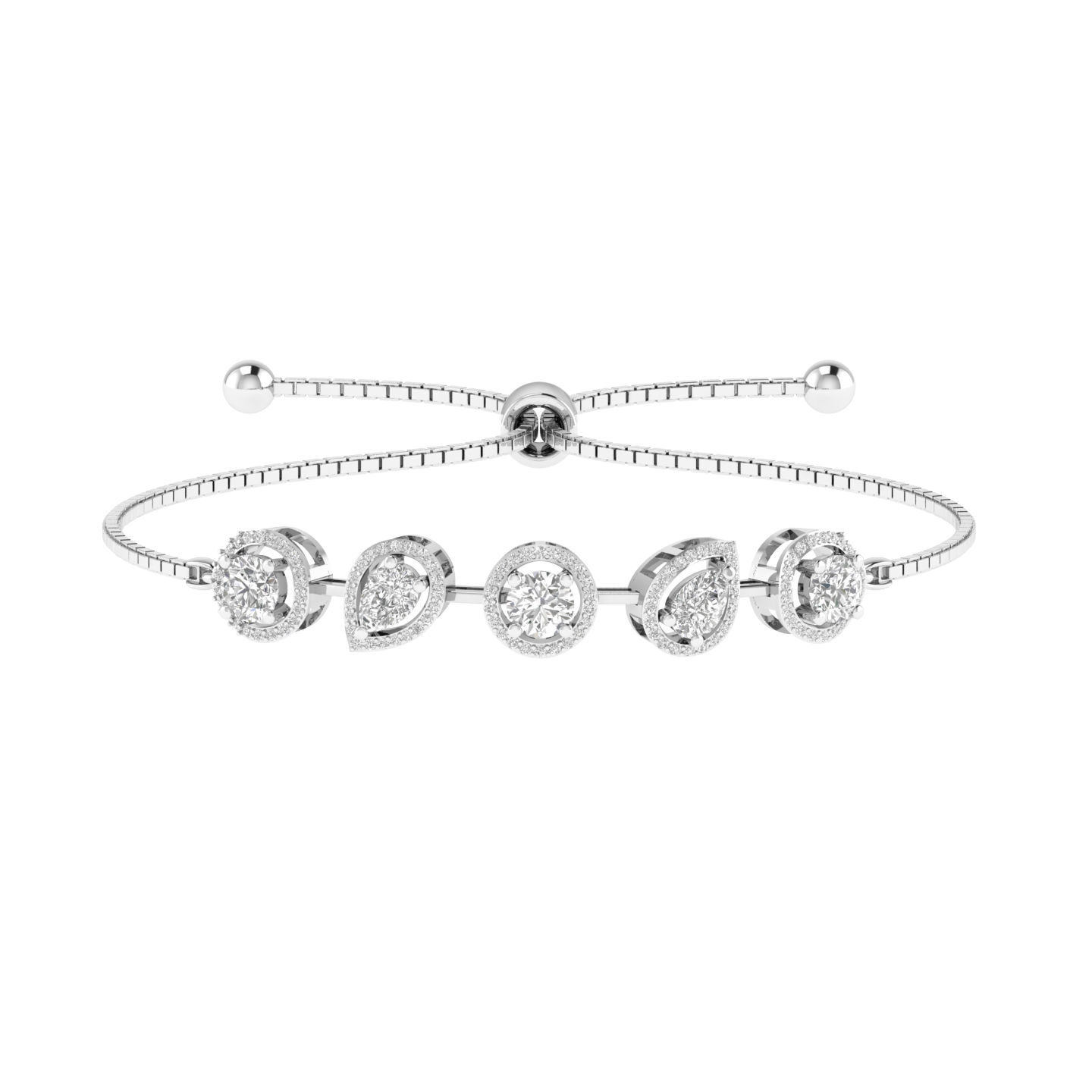 Lab Grown halo round and pear shape pull-out bracelet - White