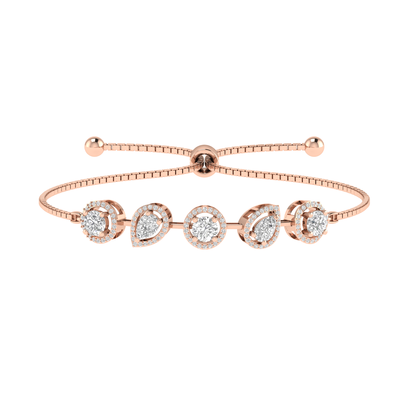 Lab Grown halo round and pear shape pull-out bracelet - Rose