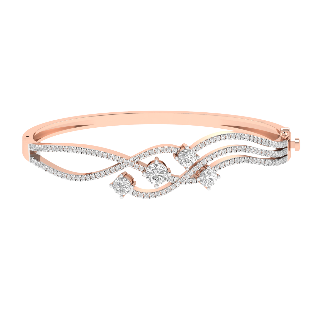 Lab Grown wave Kada with round solitaires - Rose