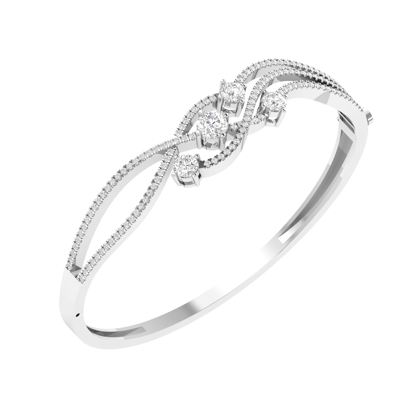 Lab Grown wave Kada with round solitaires - White