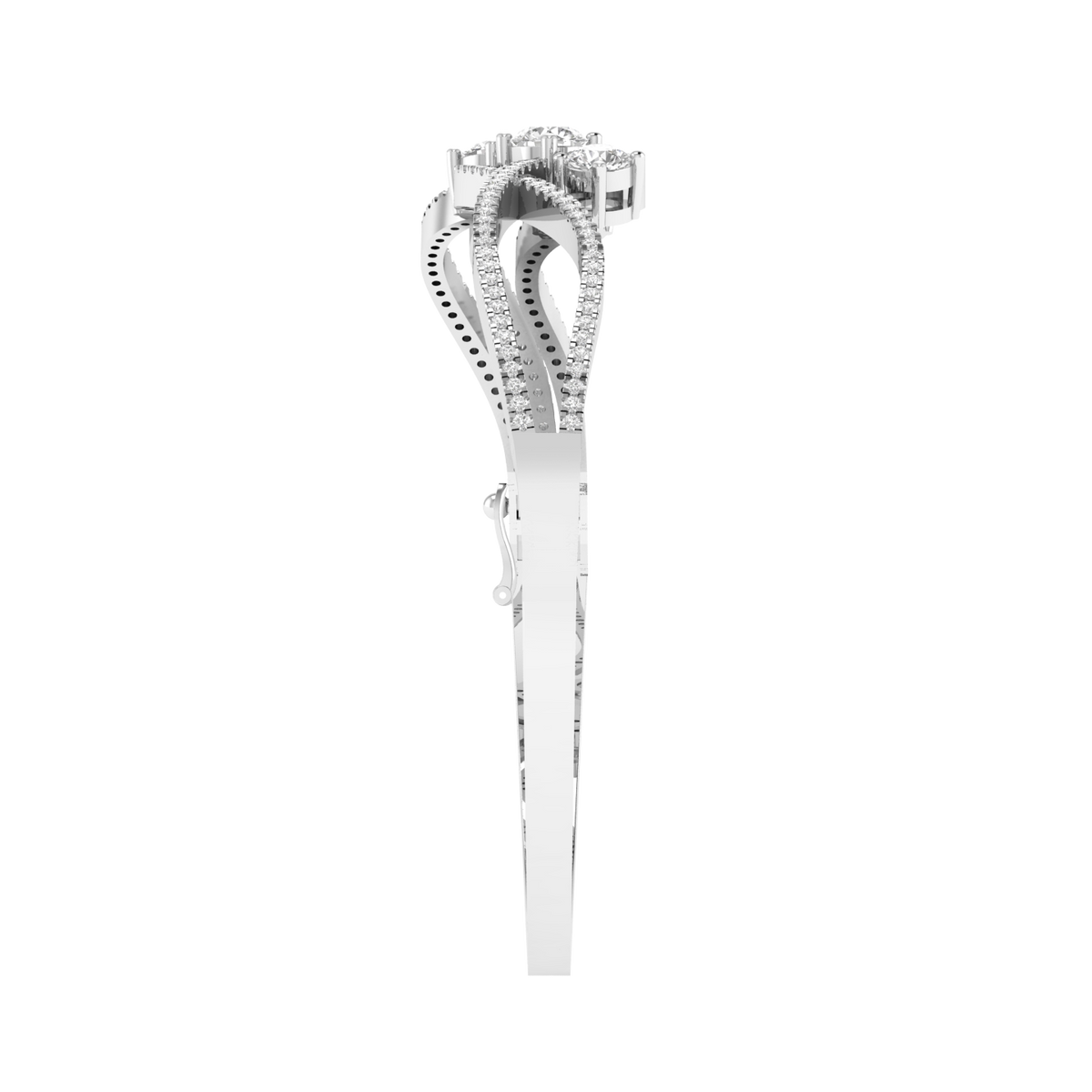 Lab Grown wave Kada with round solitaires - White