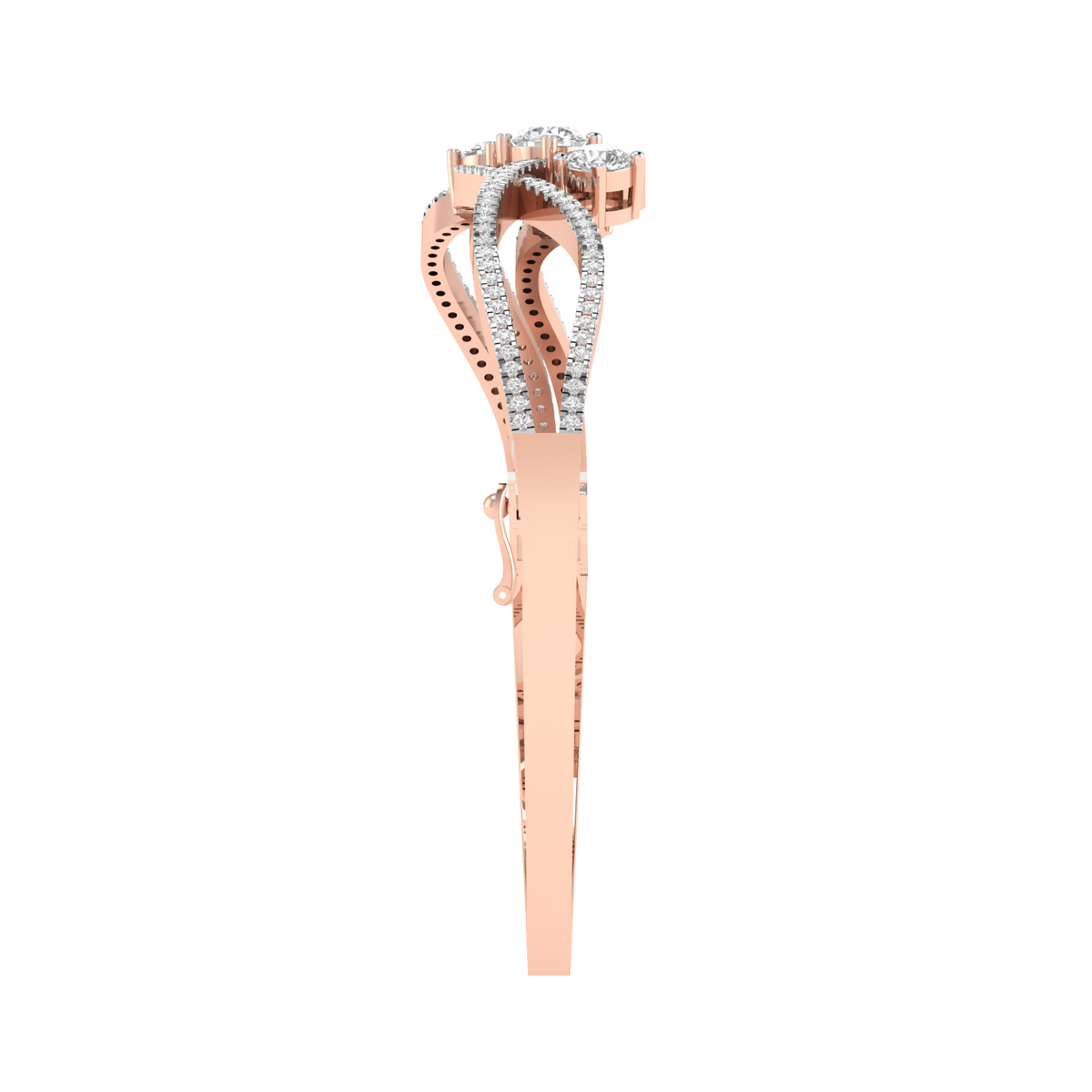 Lab Grown wave Kada with round solitaires - Rose