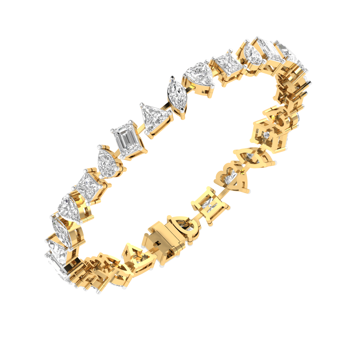 Lab Grown Multi shape bracelet - Gold