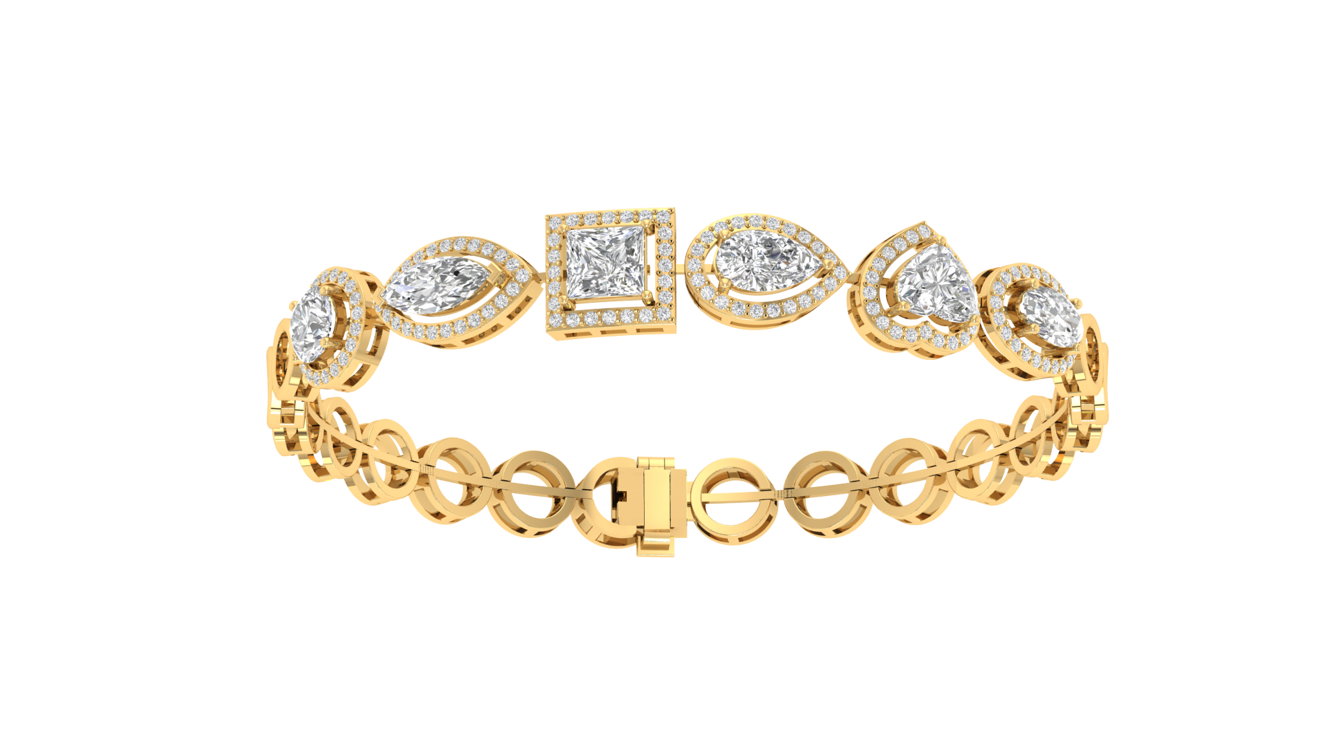 Lab Grown halo multi shape soliatire bracelet - Gold