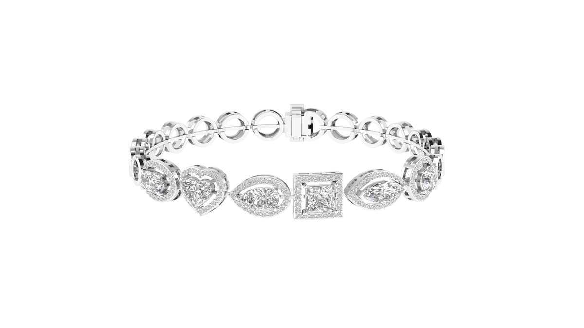 Lab Grown halo multi shape soliatire bracelet - White