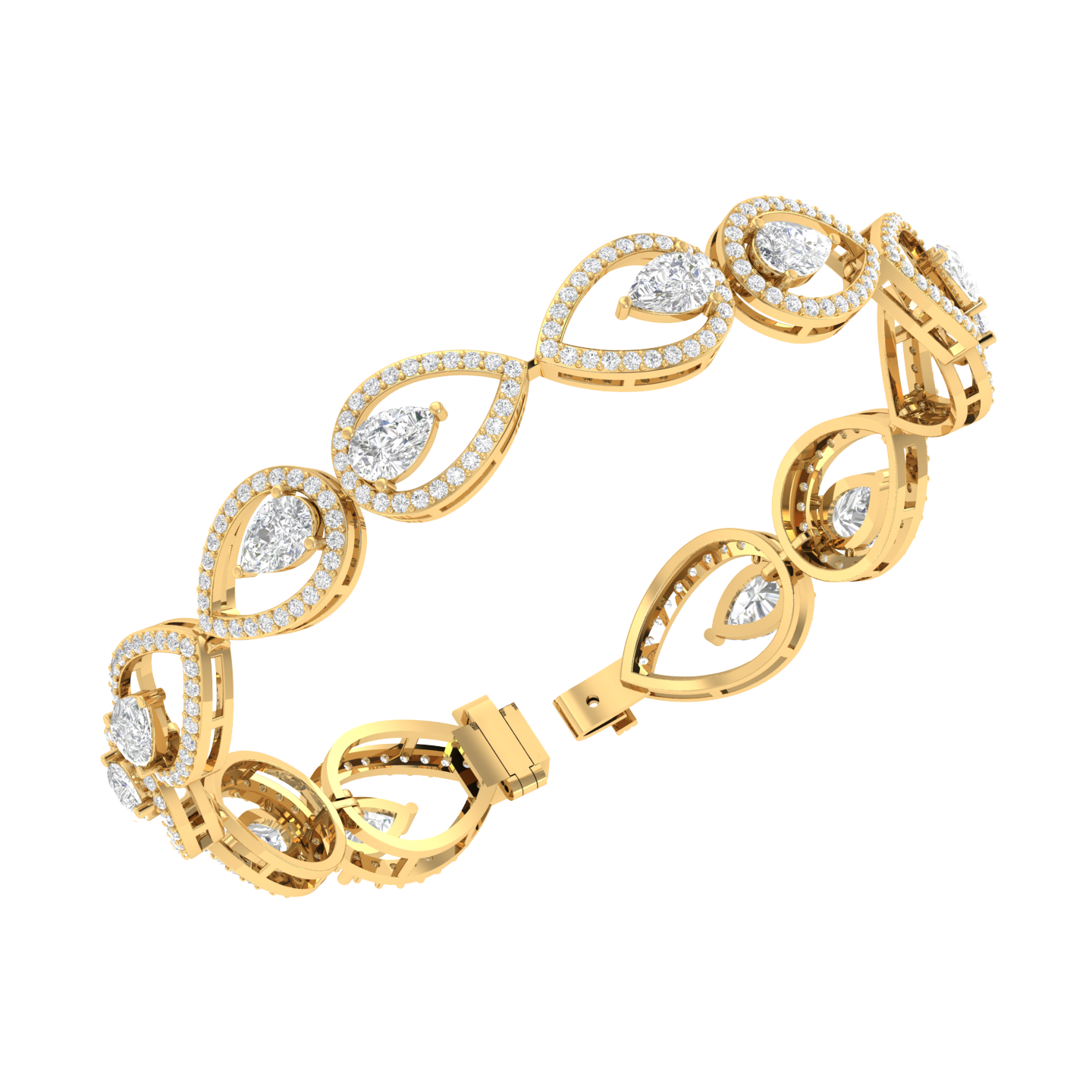 Lab Grown traditional pear shape tennis bracelet - Gold