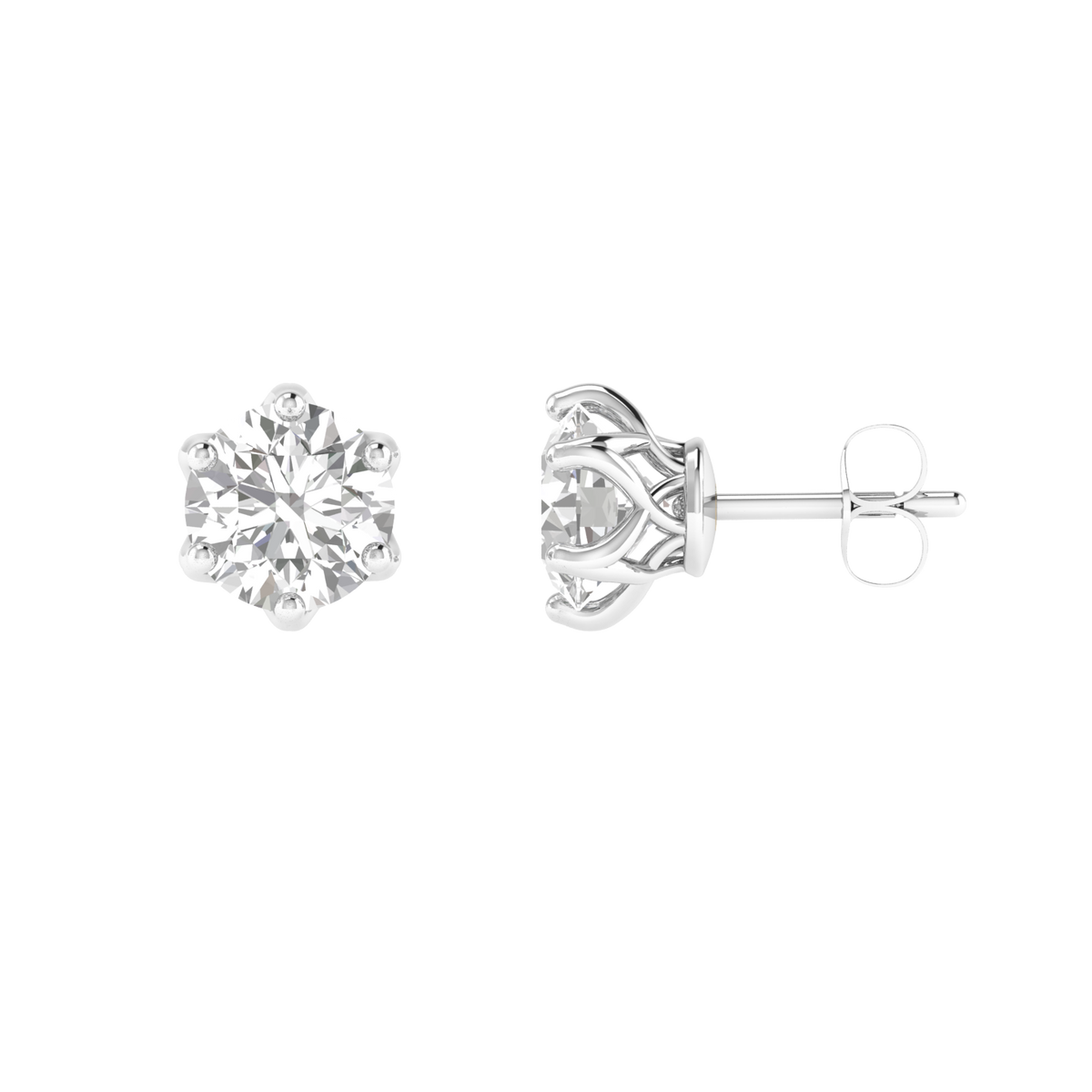 6 prongs solitaire earrings - White