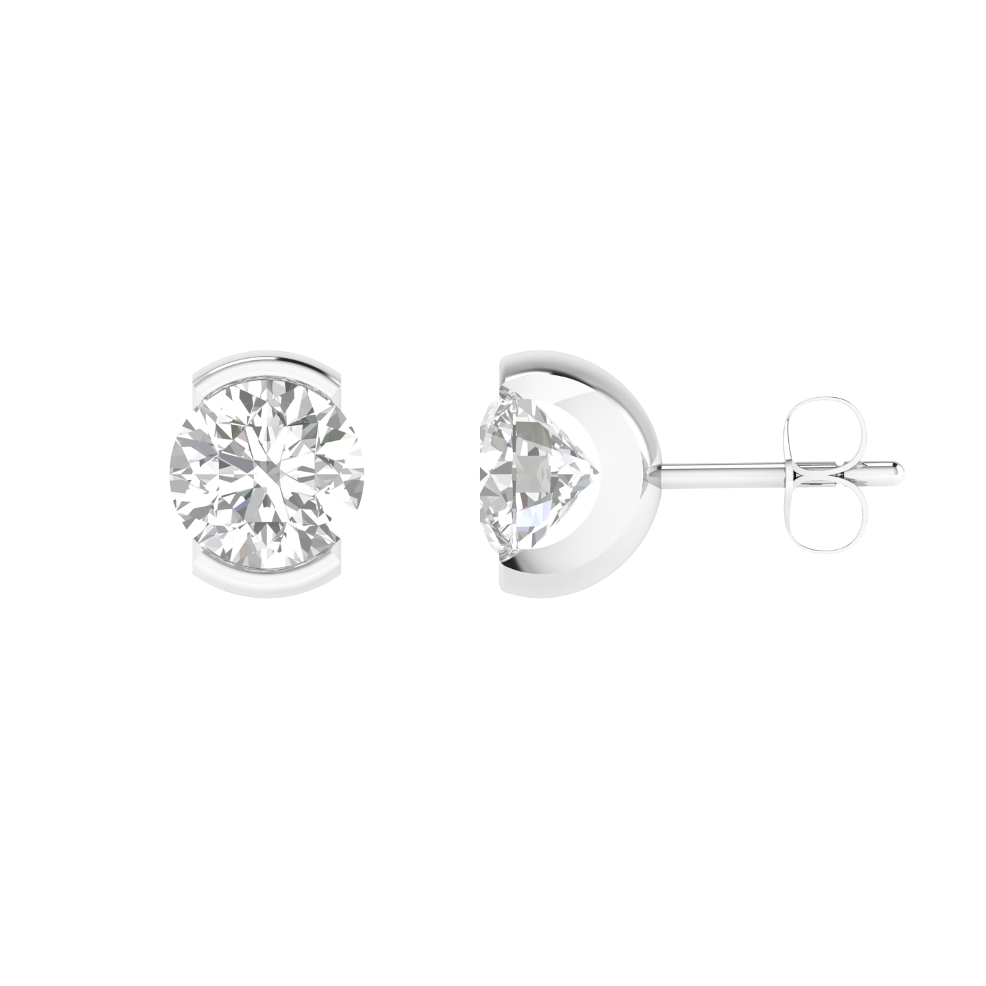 half bezel solitaire earrings - White