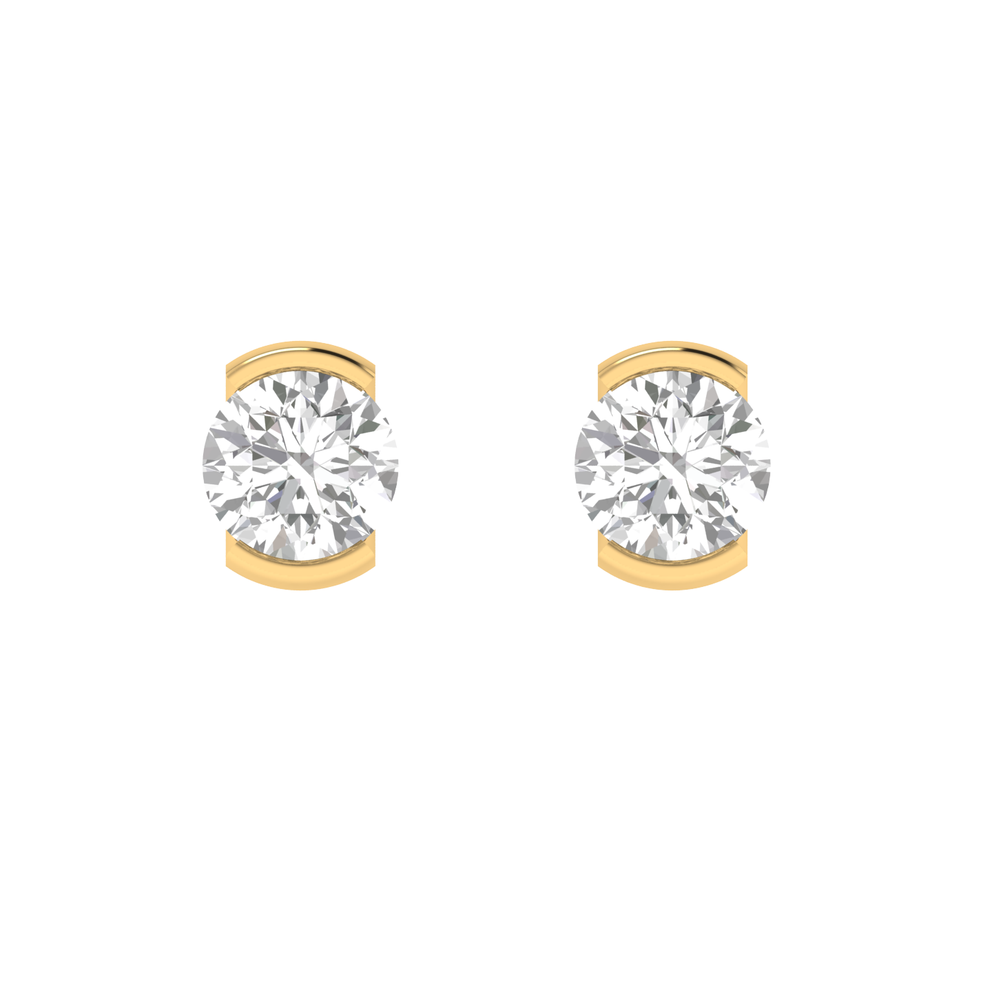 half bezel solitaire earrings - Gold