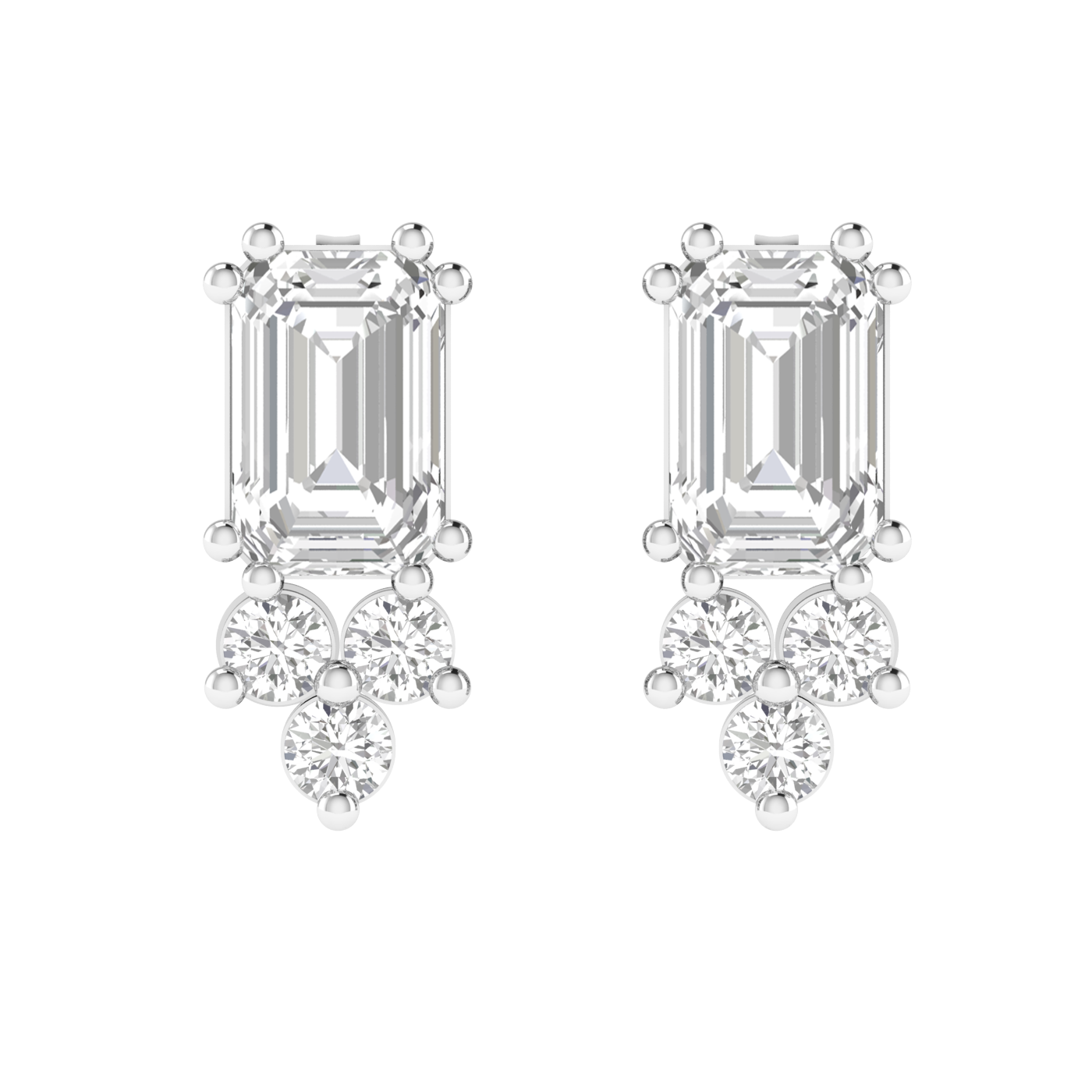 Emerald with small diamonds earrings - White