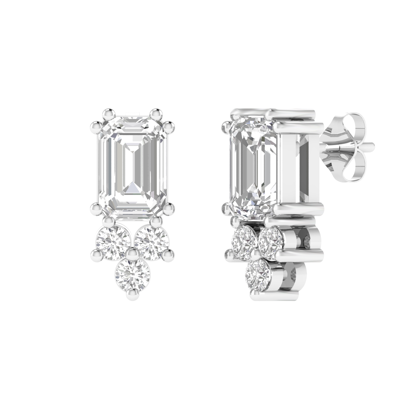 Emerald with small diamonds earrings - White