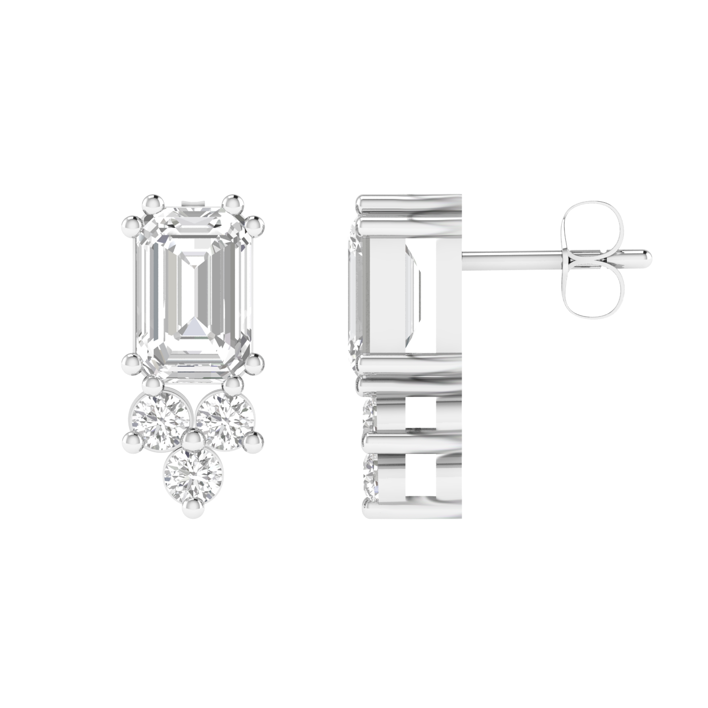 Emerald with small diamonds earrings - White