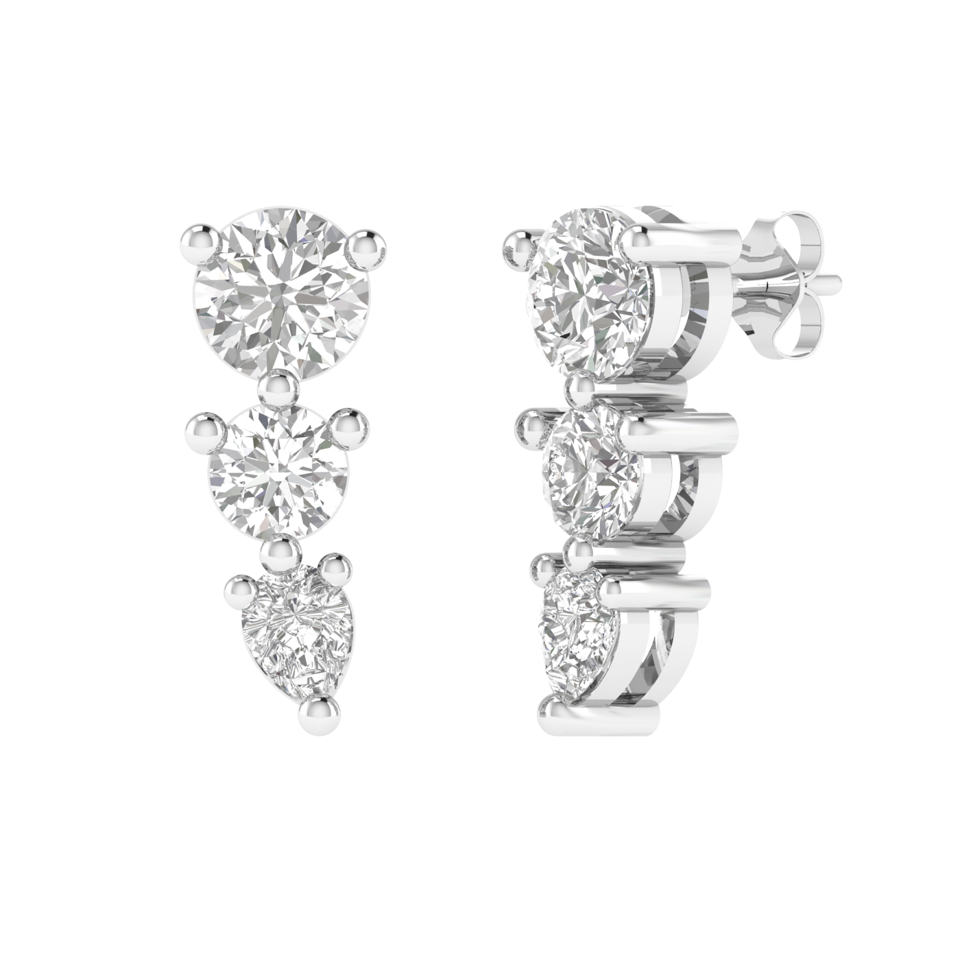 round and pear studd earrings - White