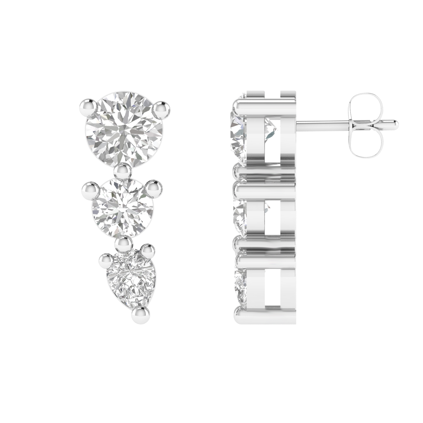round and pear studd earrings - White