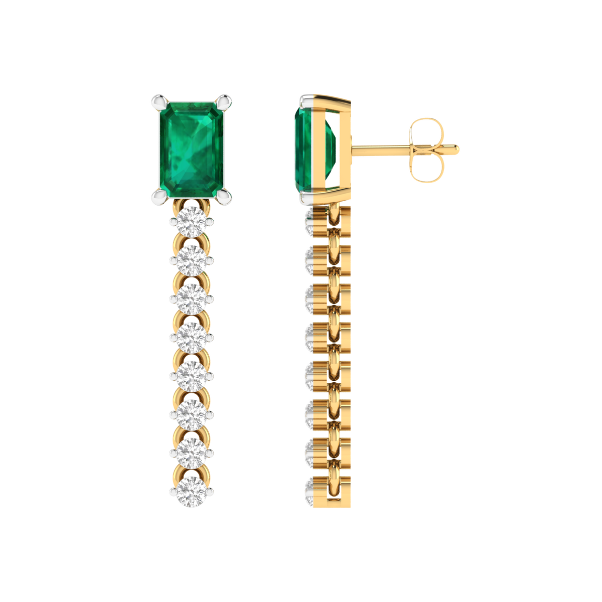 round with green emerald earrings - Gold