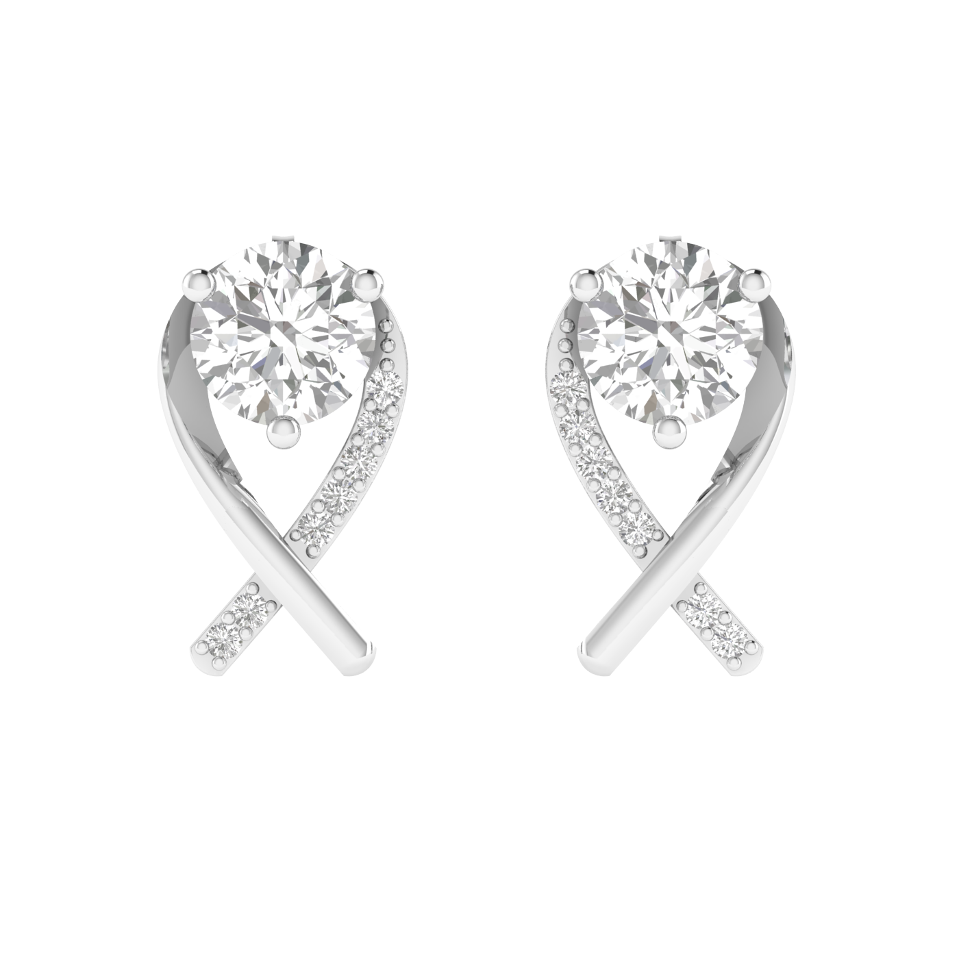 Round solitaire Cross earrings - White