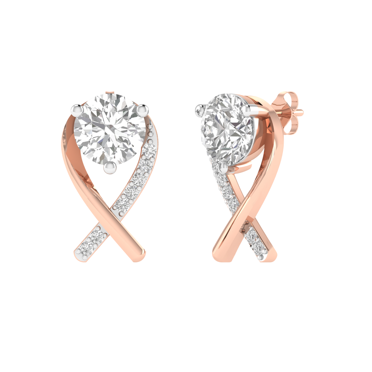 Round solitaire Cross earrings - Rose