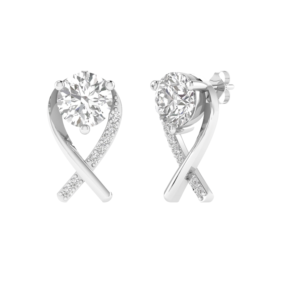 Round solitaire Cross earrings - White