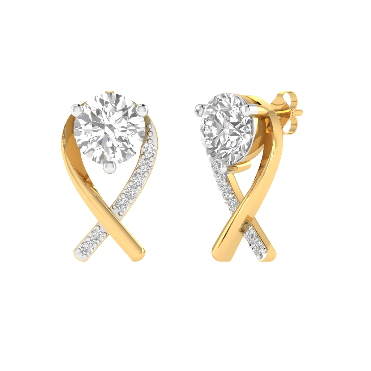 Round solitaire Cross earrings - Gold