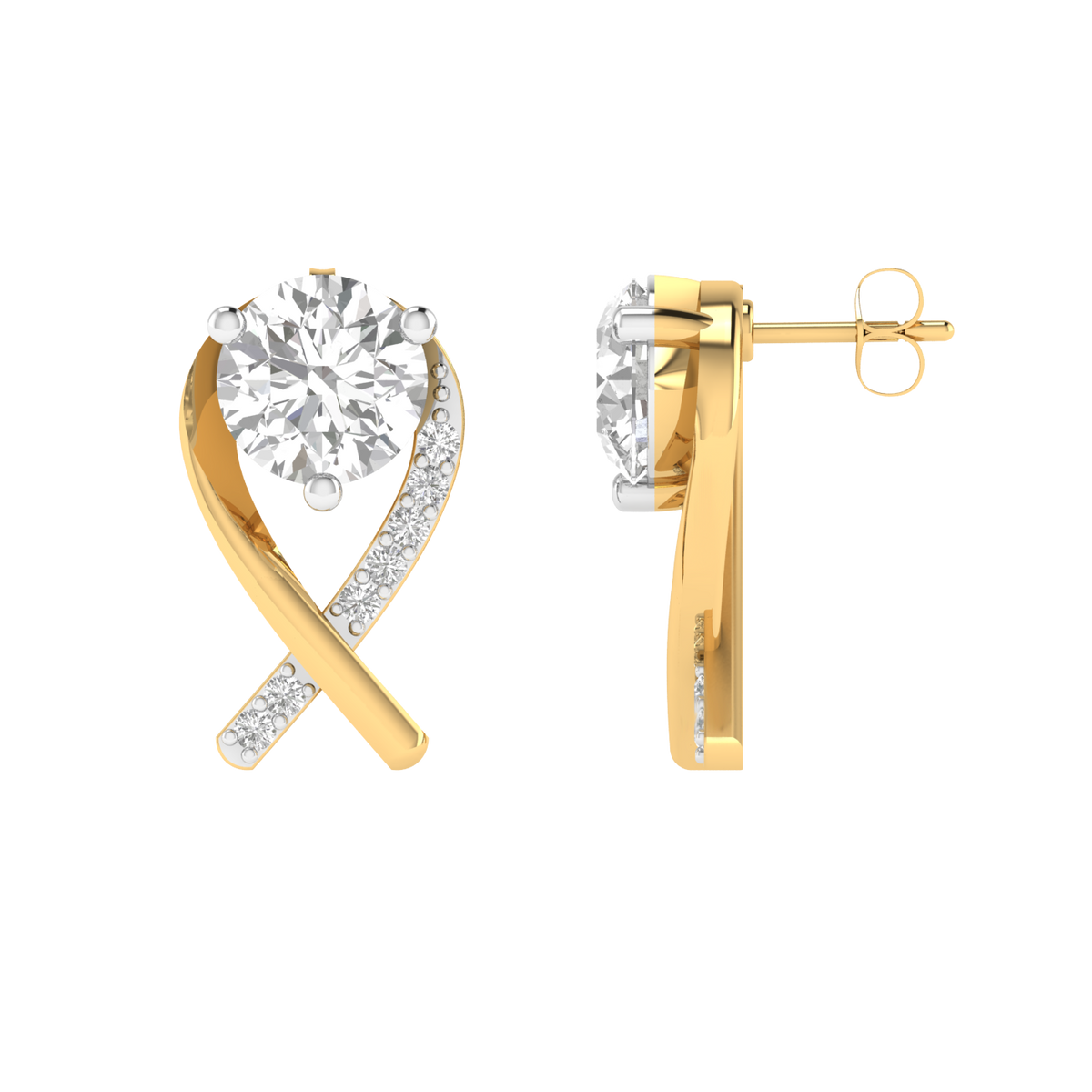 Round solitaire Cross earrings - Gold
