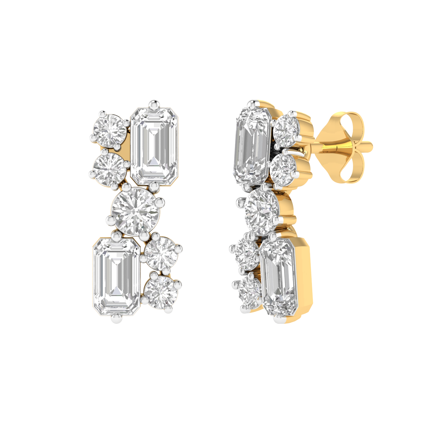 emerald round diamonds fancy earrings - Gold