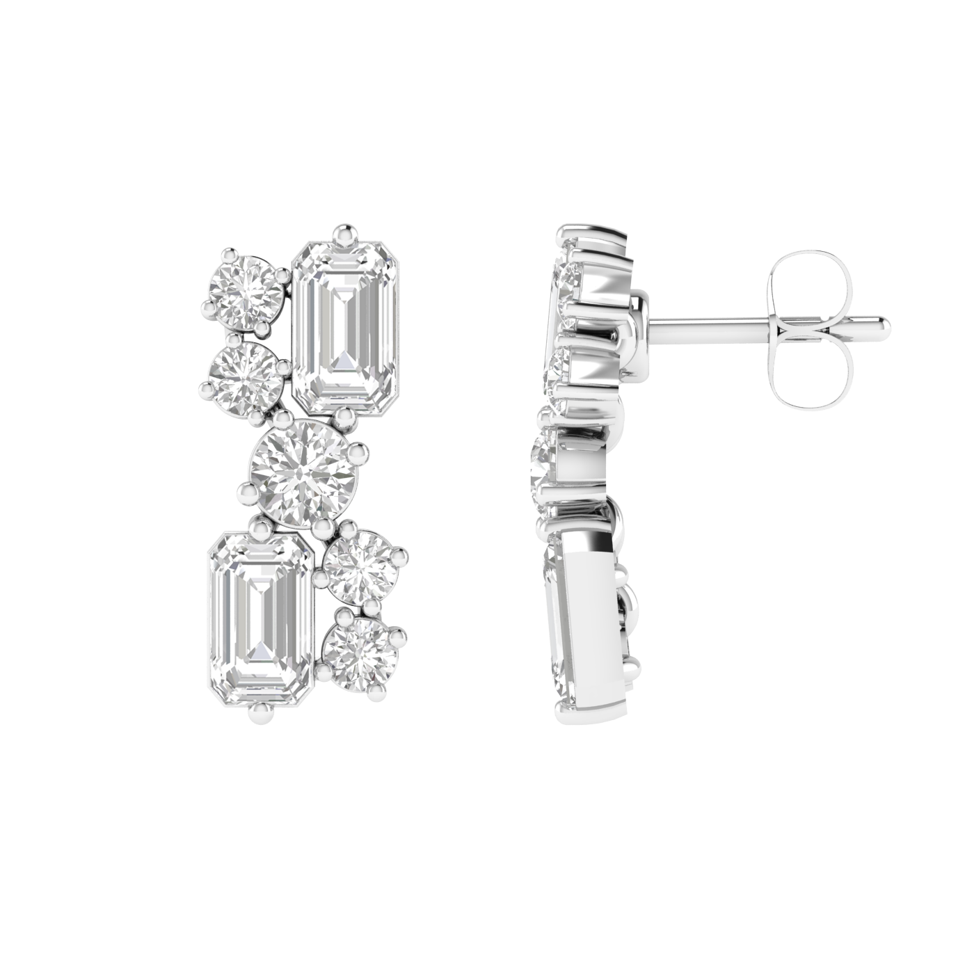 emerald round diamonds fancy earrings - White