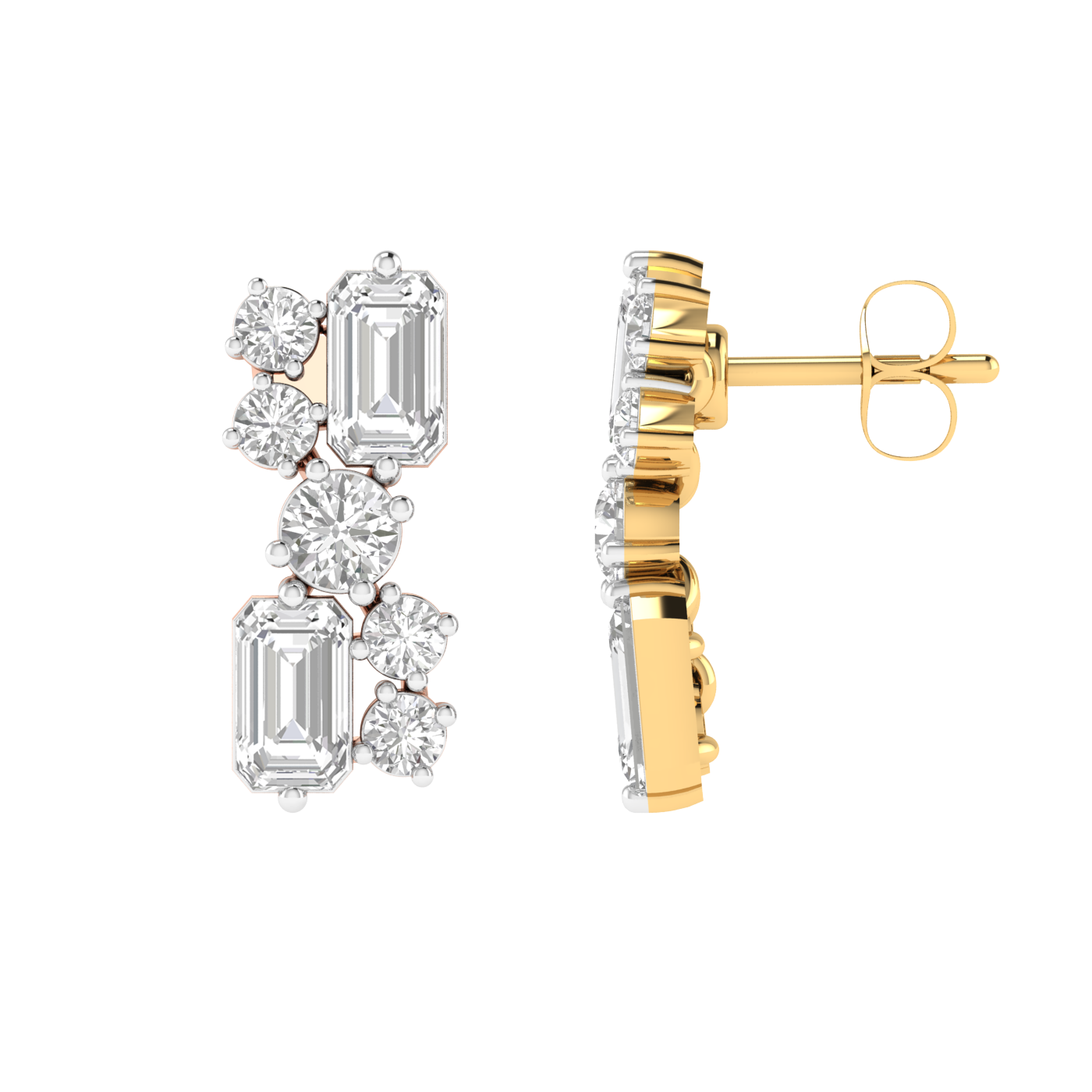 emerald round diamonds fancy earrings - Gold