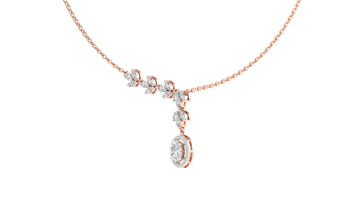 Lab Grown Halo Oval with leaf details Necklace - Rose