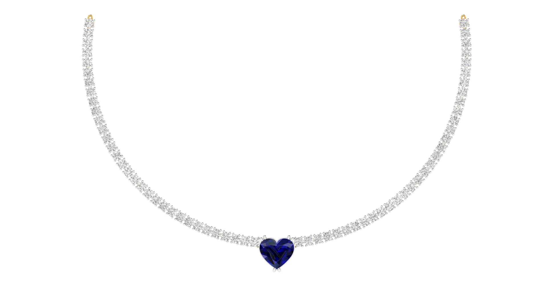 Lab Grown 10 cents tennis Necklace with Blue heart - White