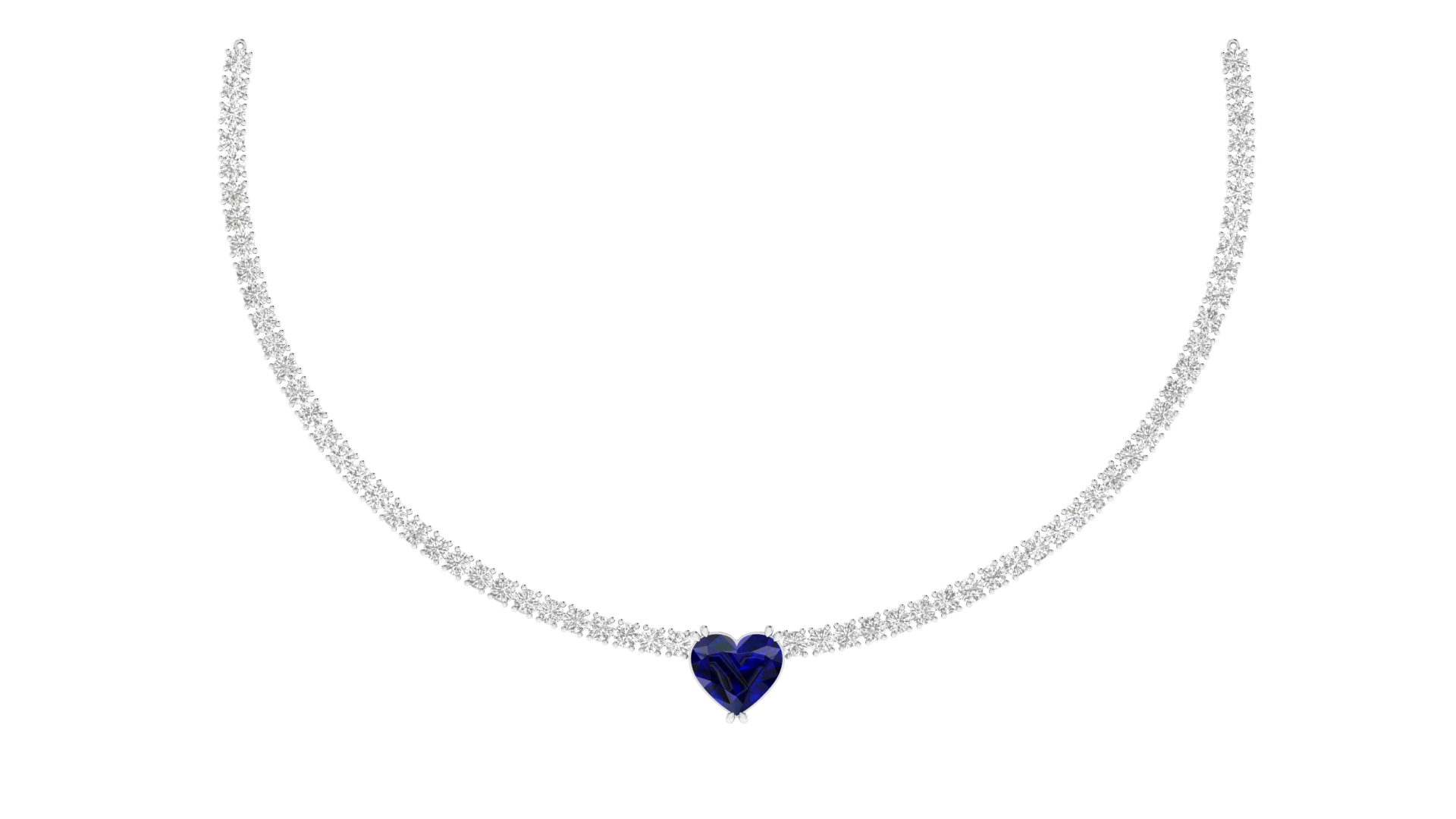 Lab Grown 10 cents tennis Necklace with Blue heart - White