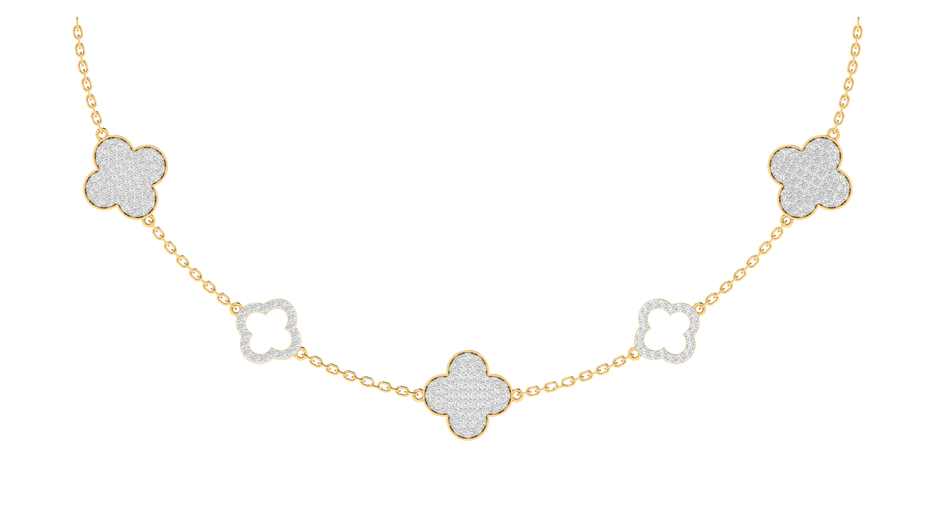 Lab Grown Flower charm necklace with small diamonds - Gold
