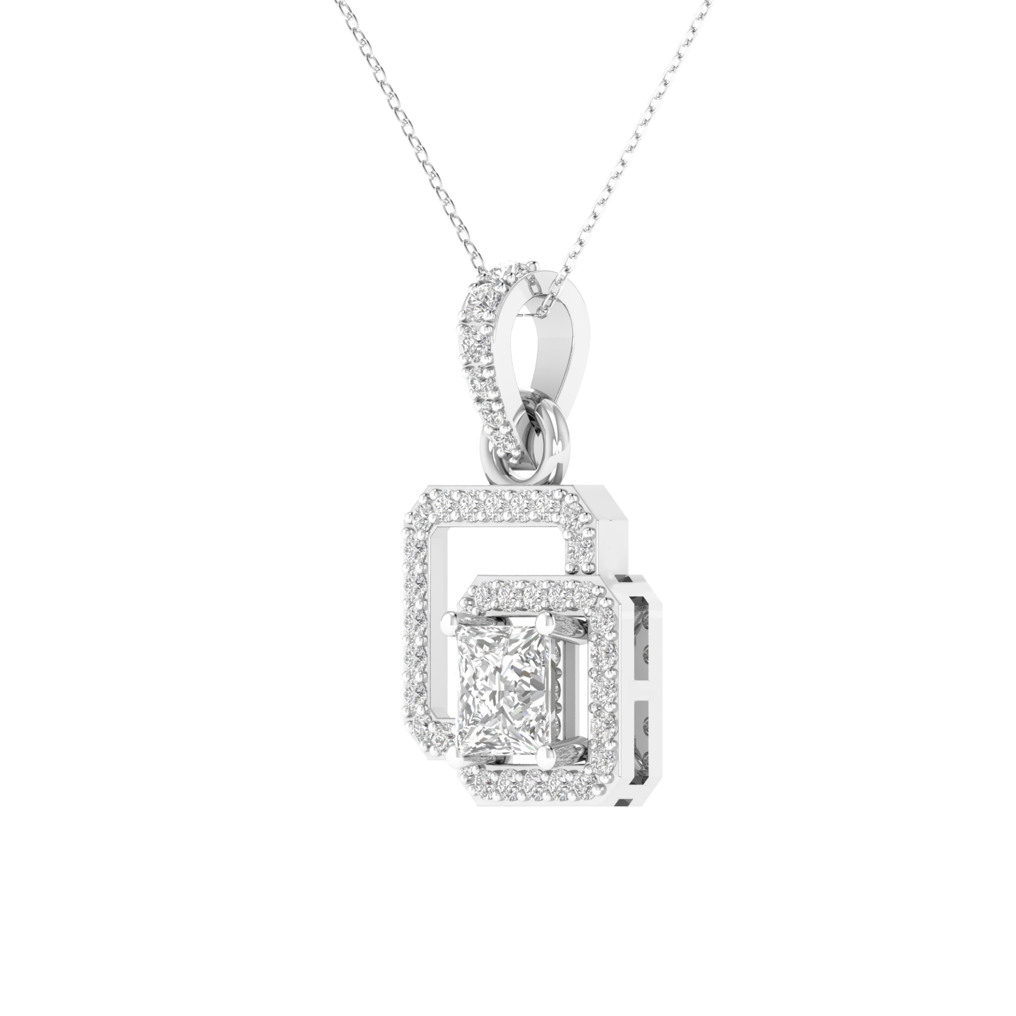 Lab Grown princess halo pendant - White