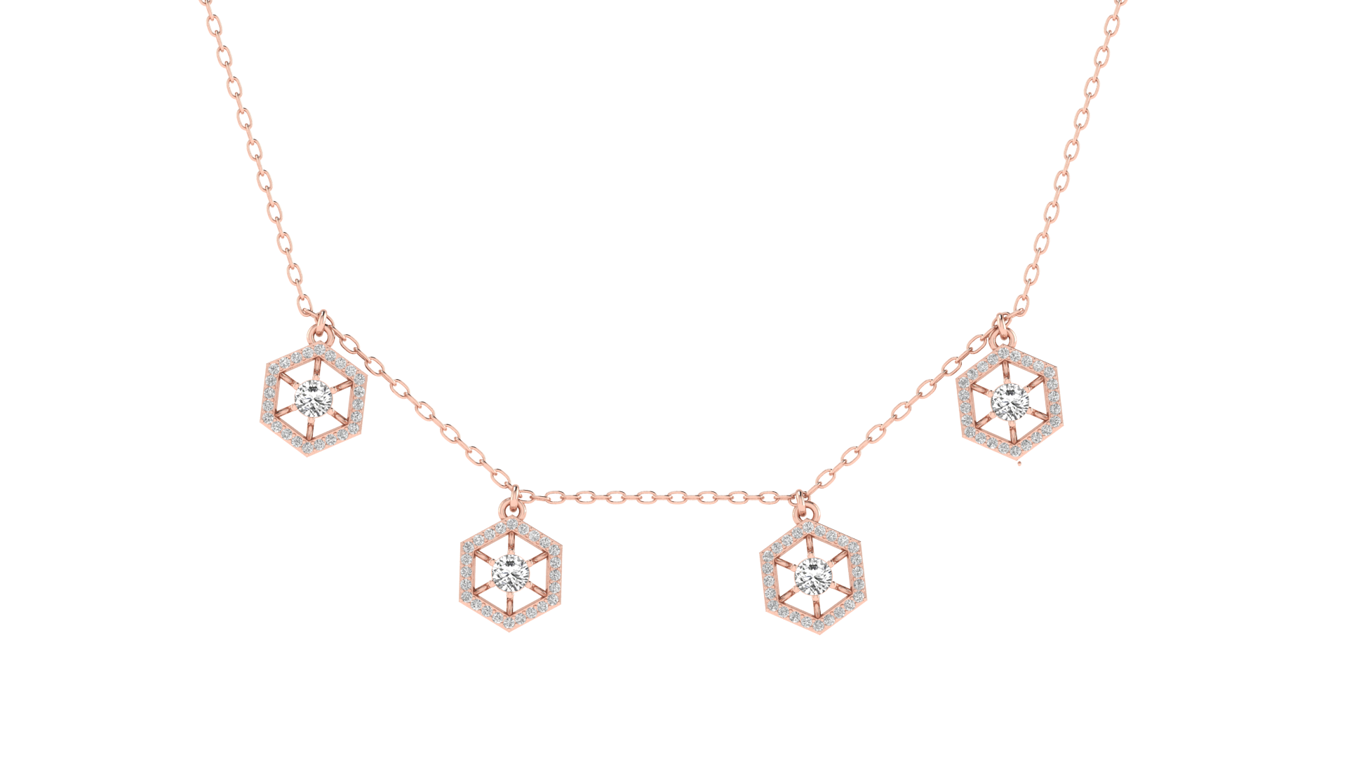 Lab Grown Hexagon shape charm Necklace - Rose