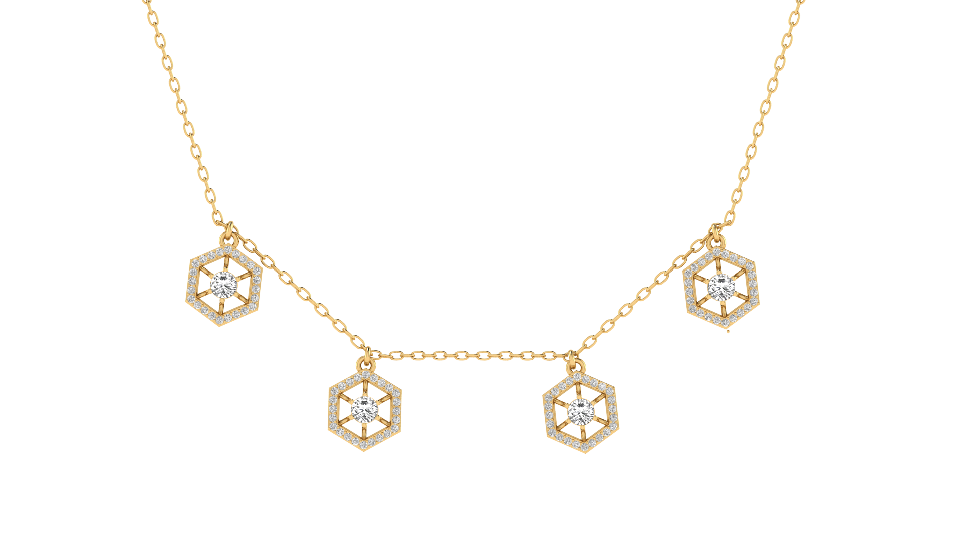 Lab Grown Hexagon shape charm Necklace - Gold