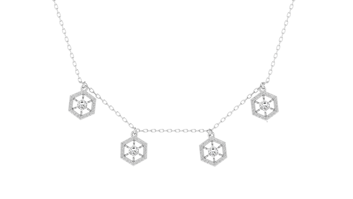 Lab Grown Hexagon shape charm Necklace - White