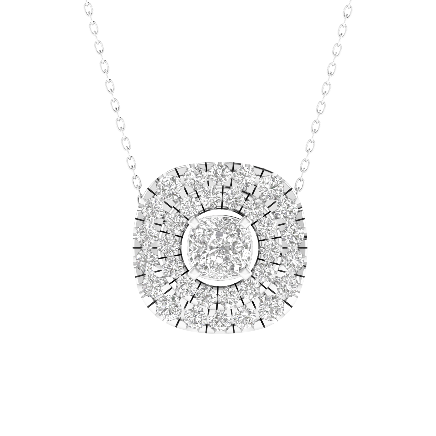 Lab Grown Cushion soliatire with small diamonds pendant - White