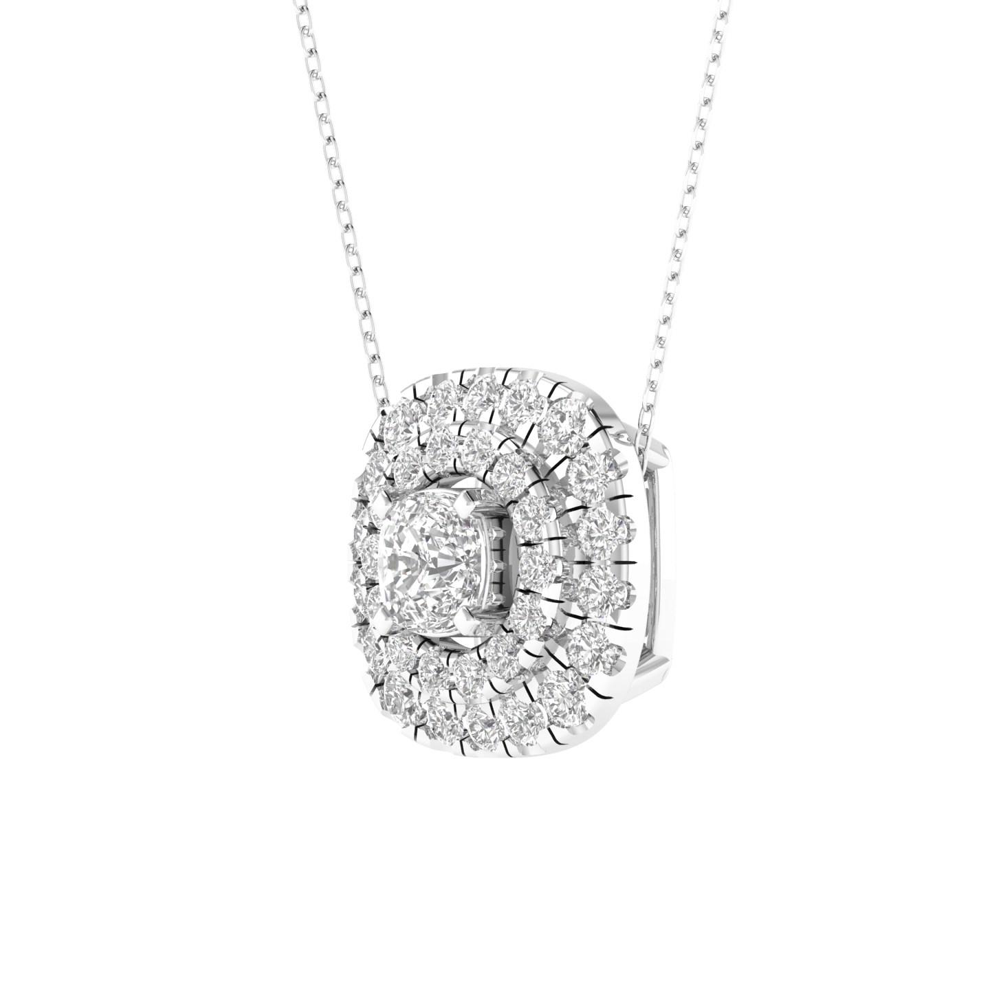 Lab Grown Cushion soliatire with small diamonds pendant - White
