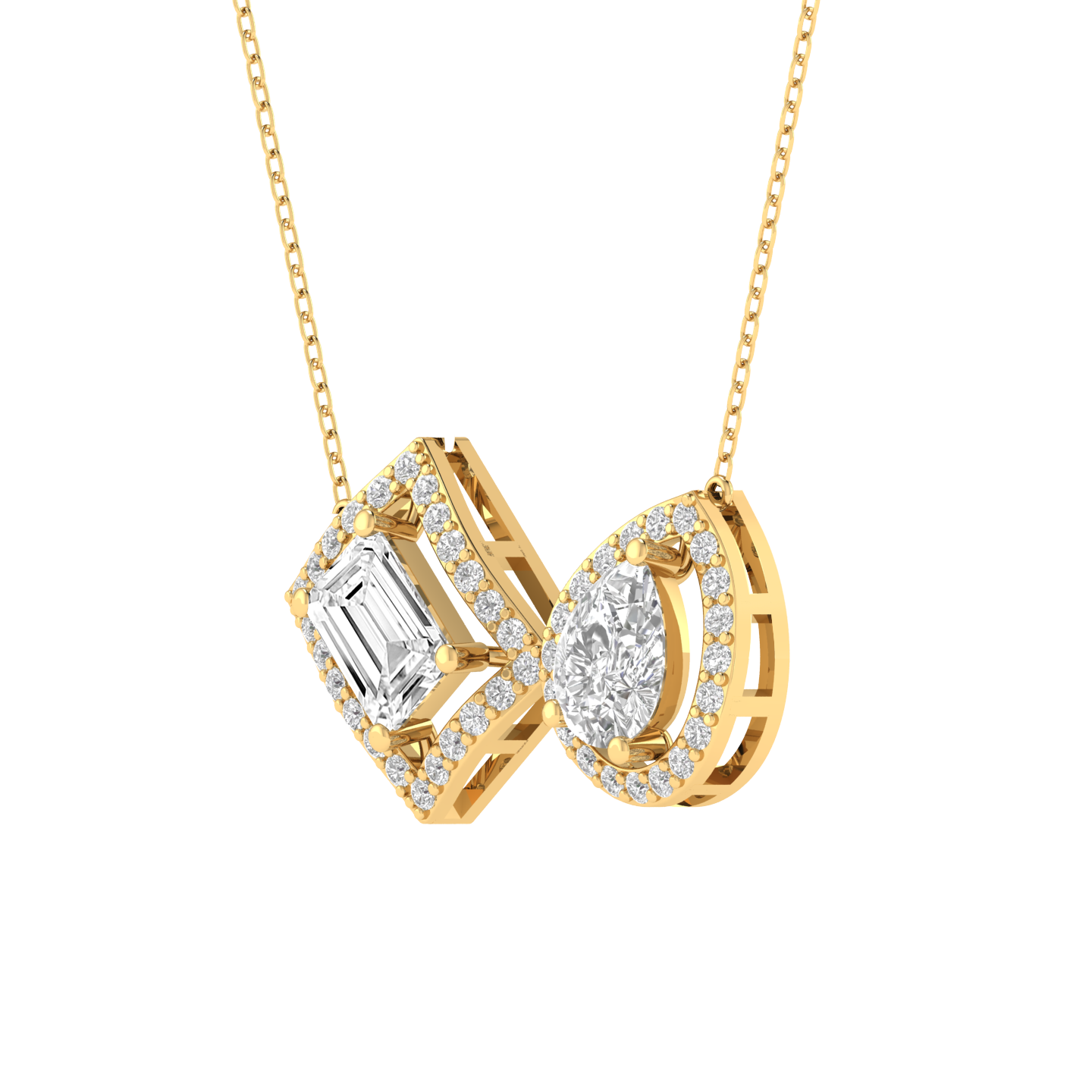 Lab Grown Emerald pear halo pendant - Gold