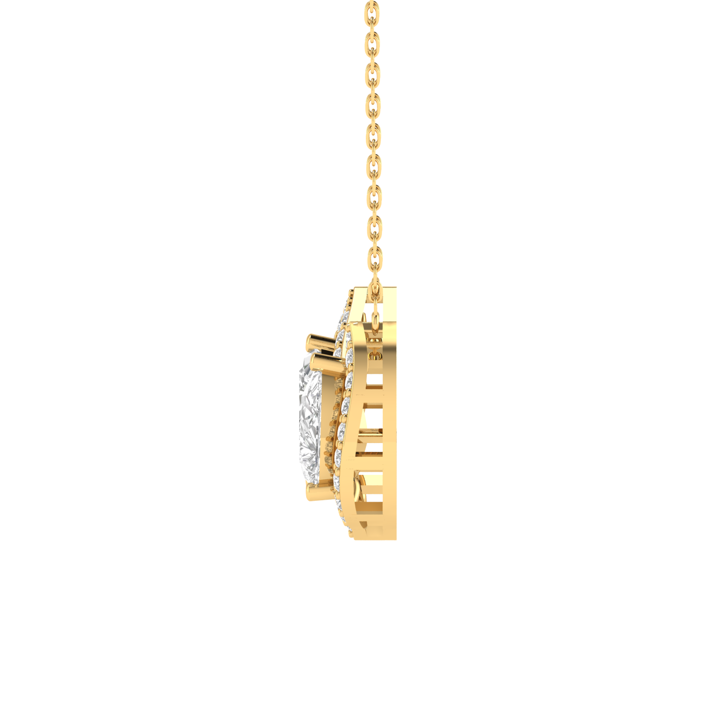 Lab Grown Emerald pear halo pendant - Gold