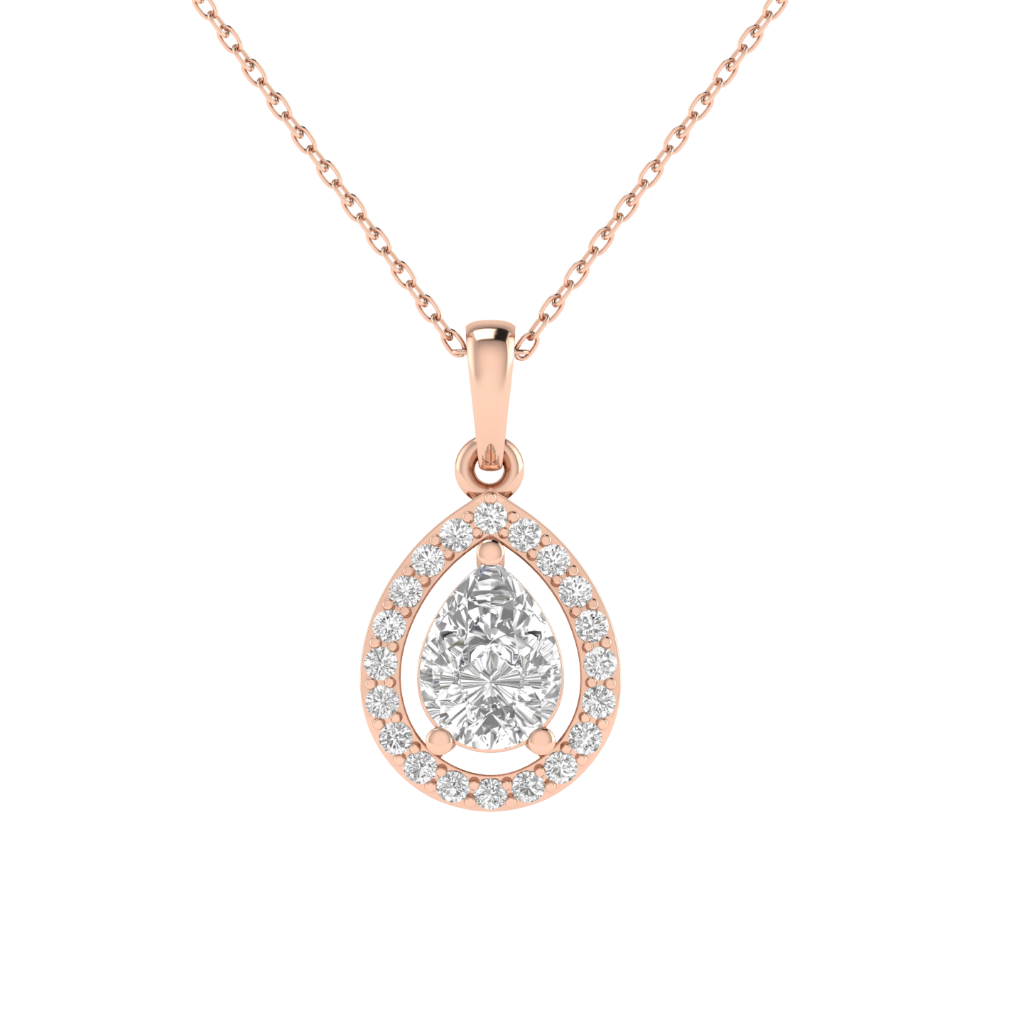 Lab Grown halo pear pendant - Rose