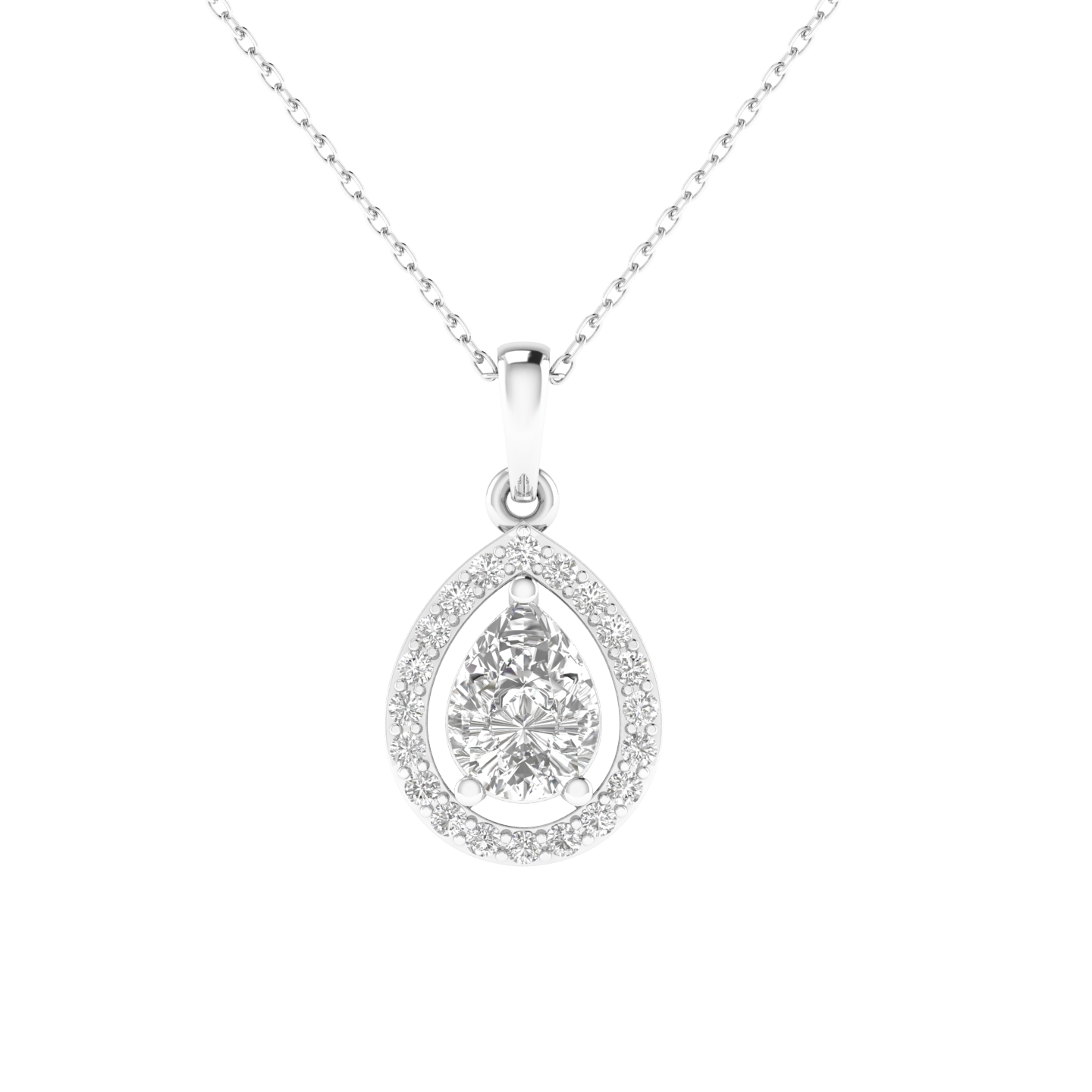 Lab Grown halo pear pendant - White