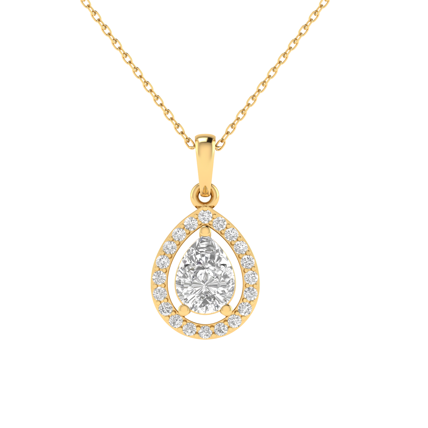 Lab Grown halo pear pendant - Gold