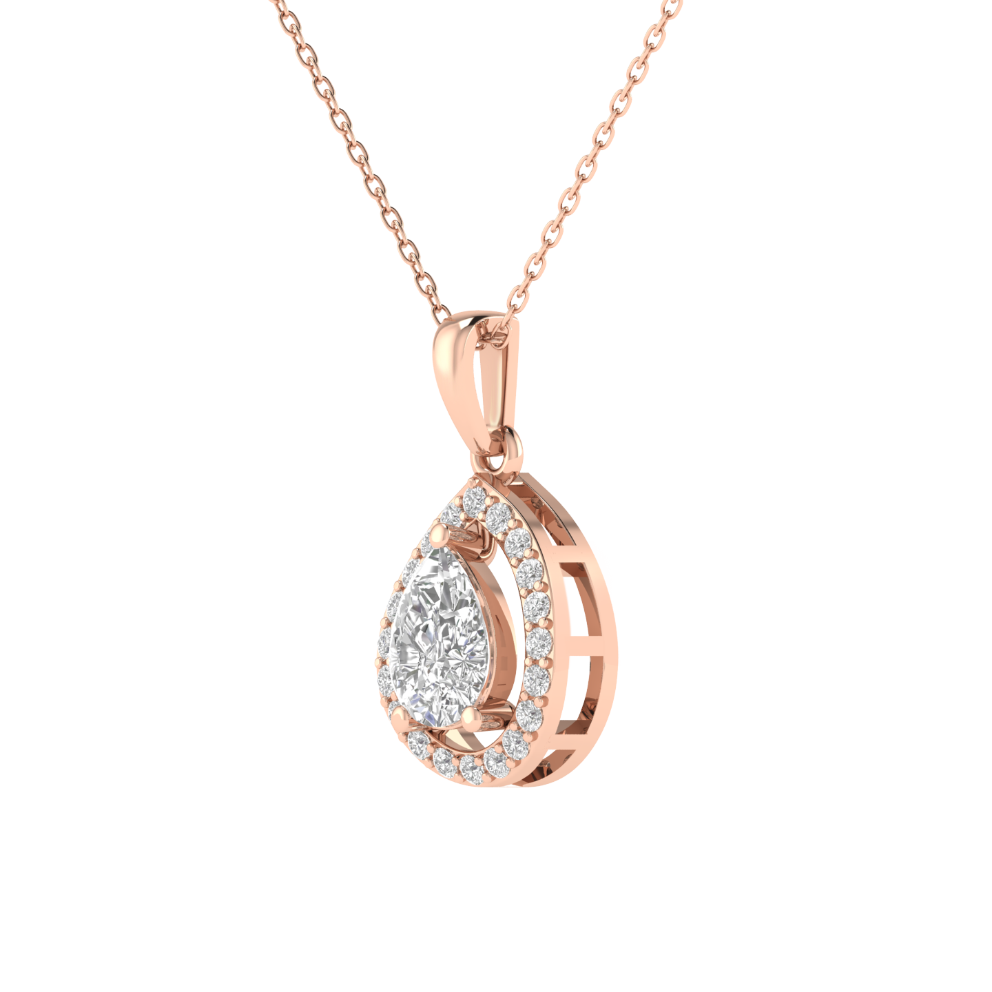 Lab Grown halo pear pendant - Rose