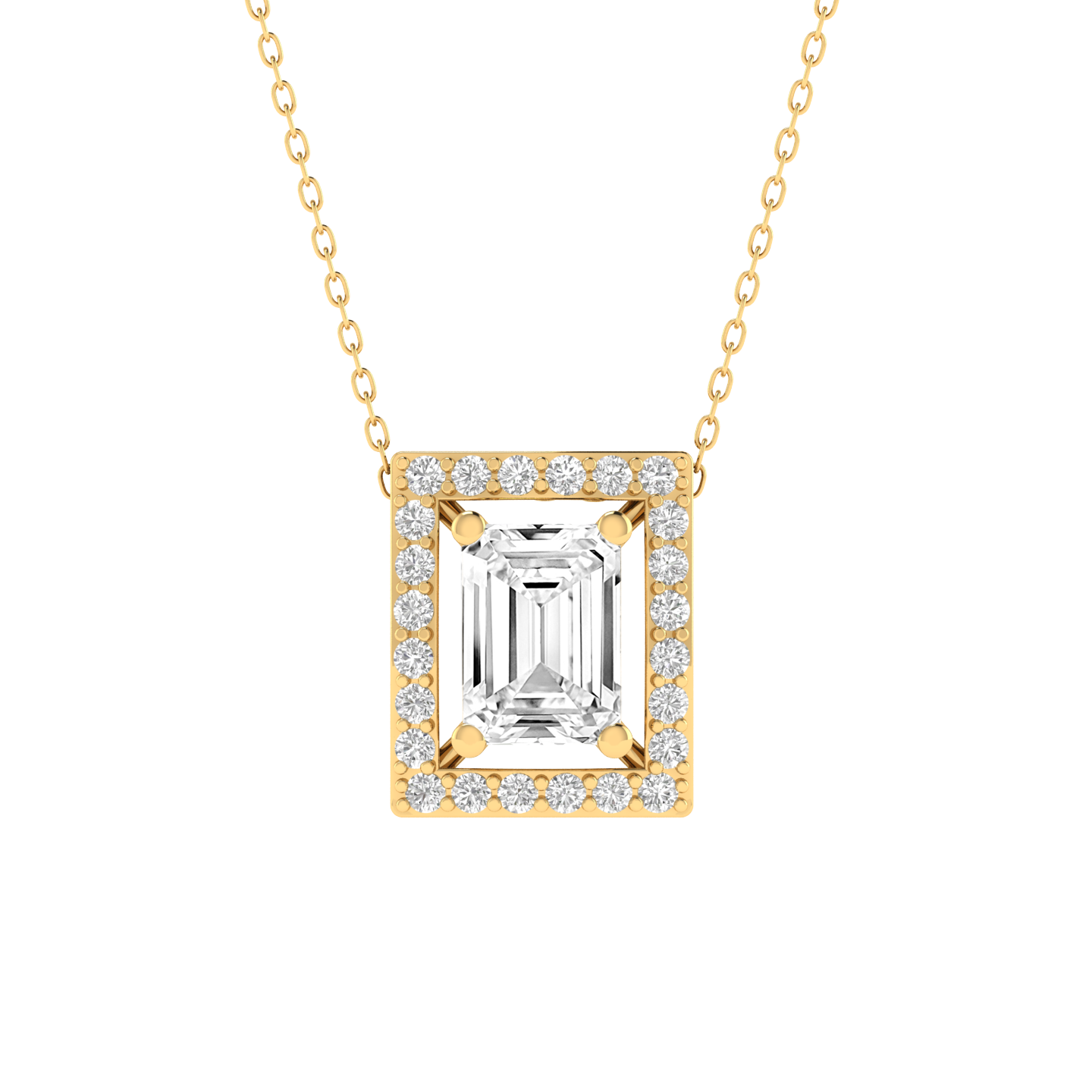 Lab Grown halo emerald pendant - Gold