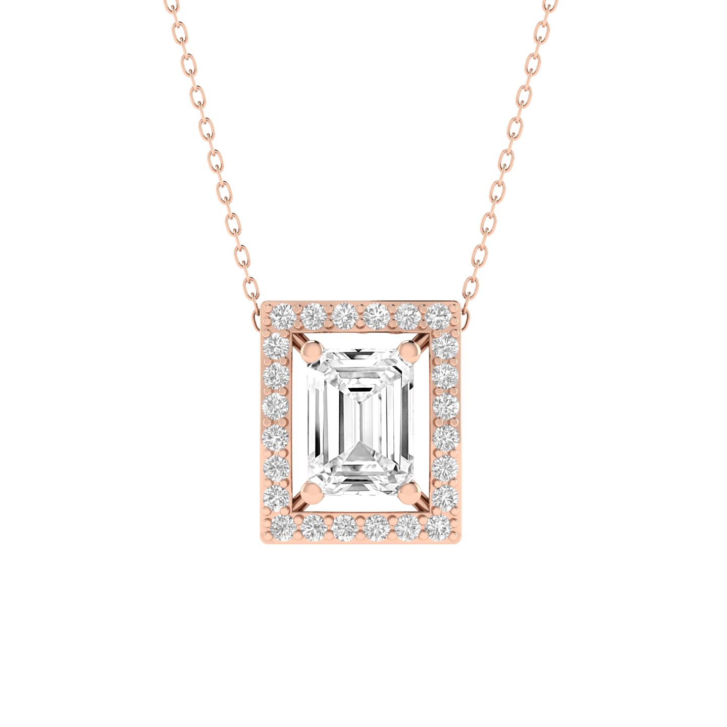 Lab Grown halo emerald pendant - Rose
