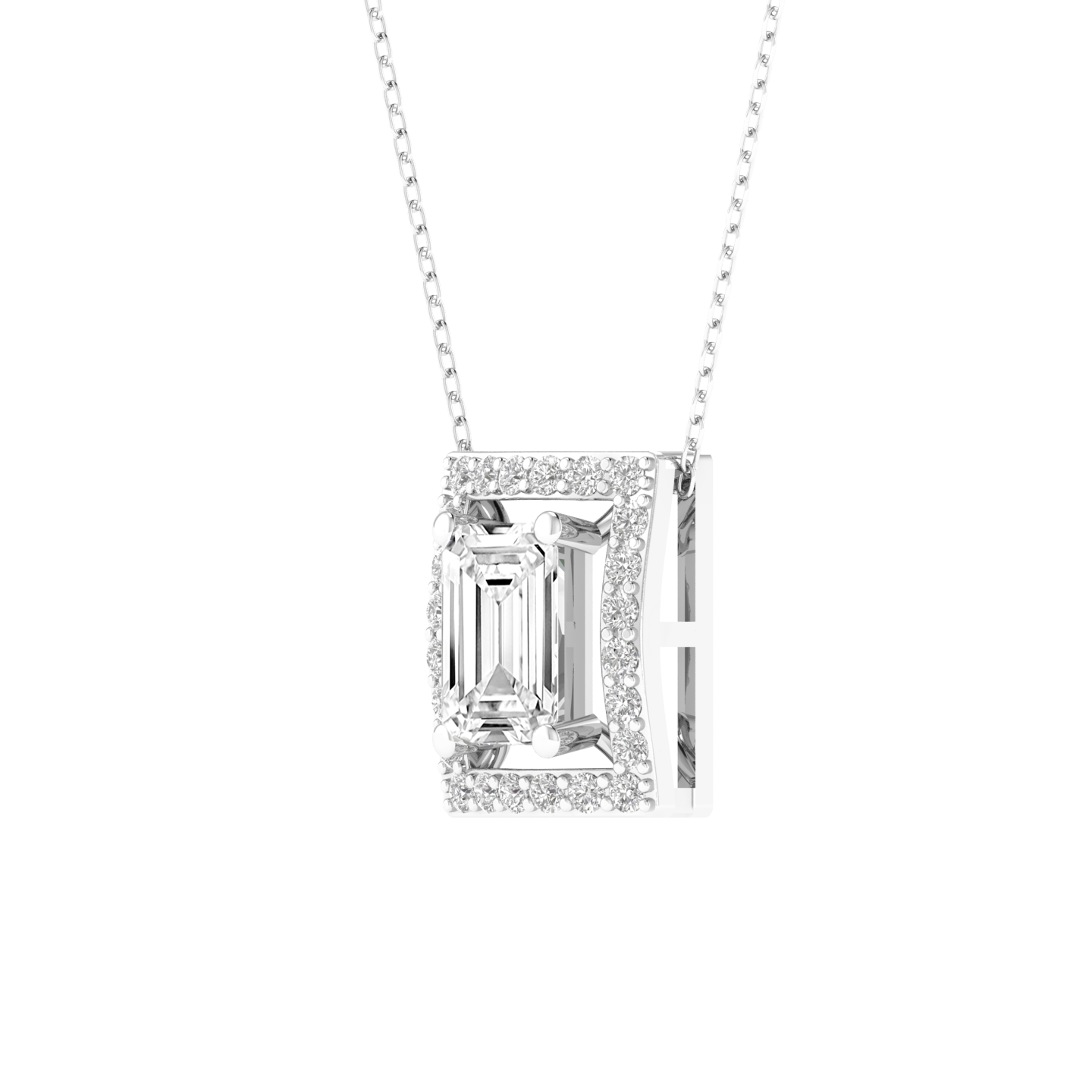 Lab Grown halo emerald pendant - White