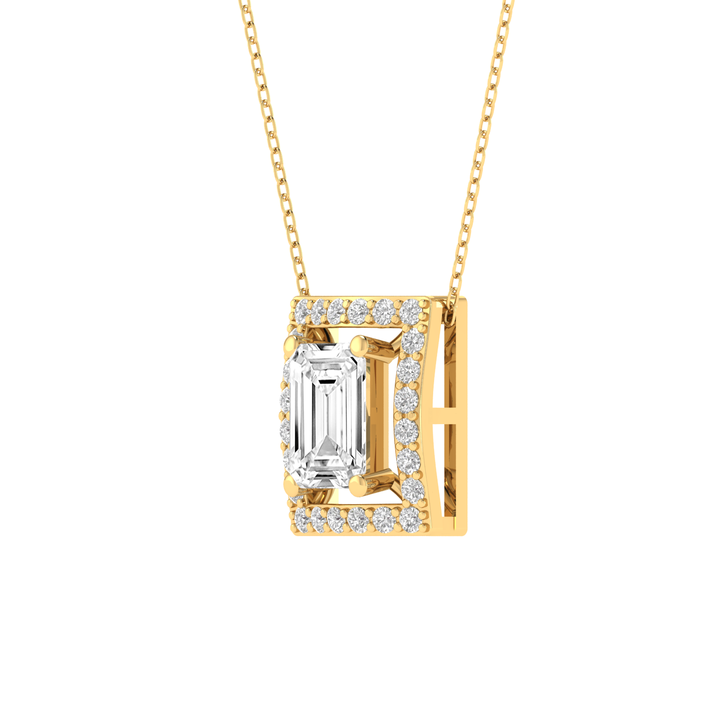 Lab Grown halo emerald pendant - Gold
