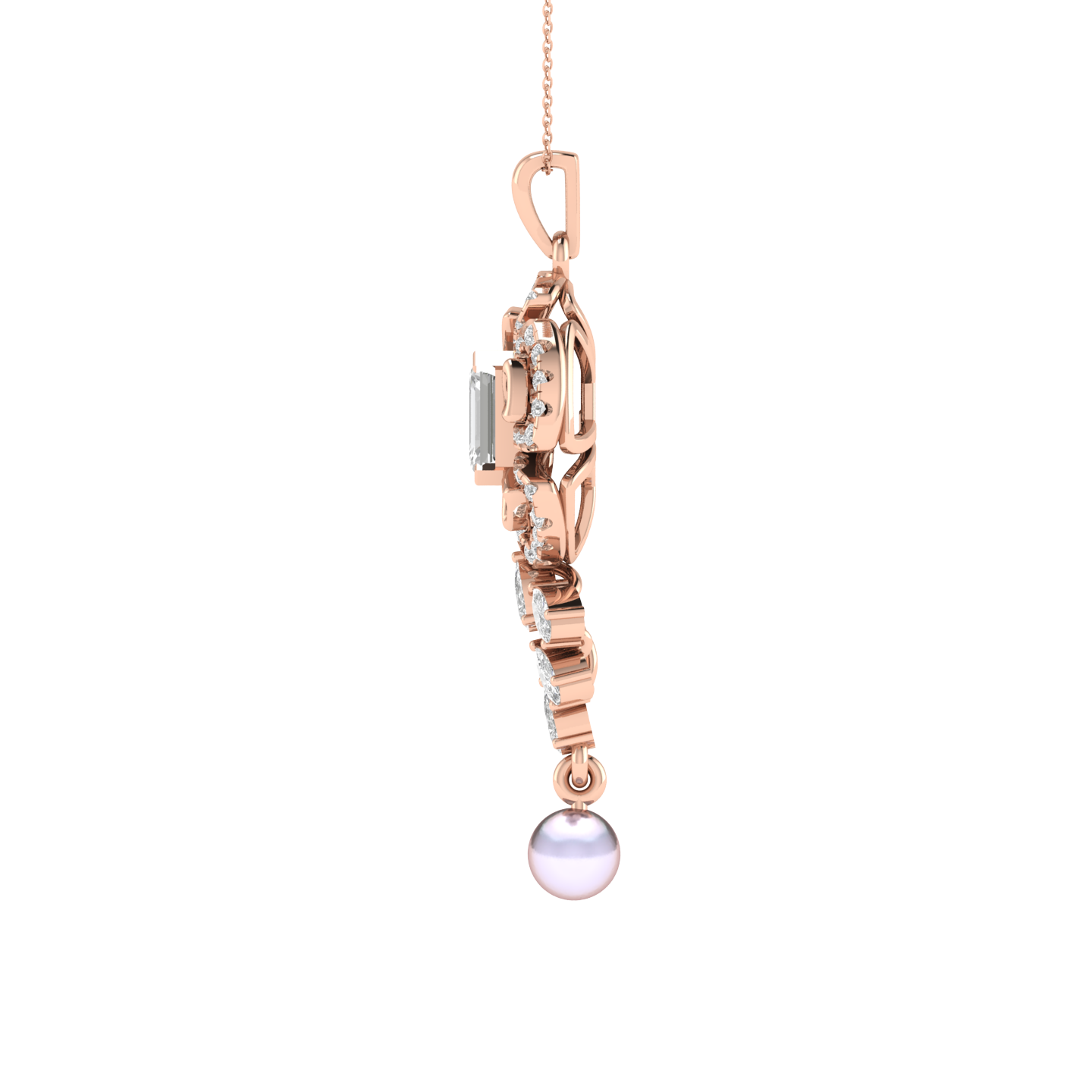 Lab Grown Fancy flower with pearl hanging pendant - Rose