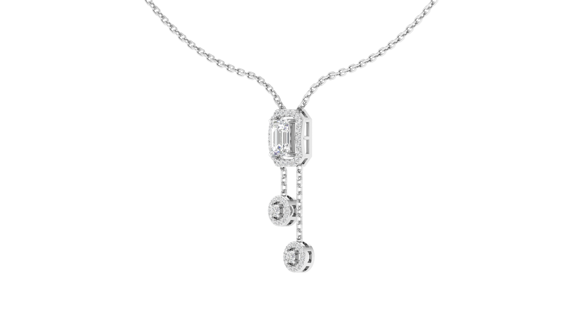 Lab Grown halo emerald with hanging Pendant - White