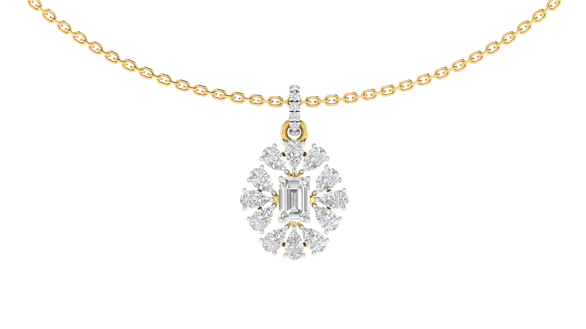 Lab Grown emerald solitaire fancy flower pendant - Gold